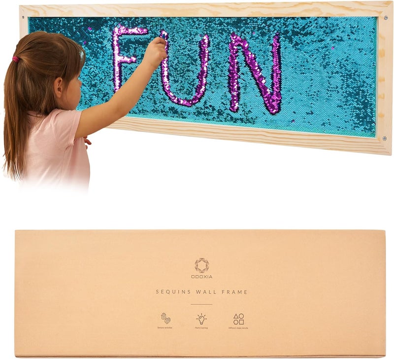 ODOXIA Sequin Sensory Wall Frame | Sensory Wall Sequin Flip Fabric for Kids | Daycare and School And Room Board - Image 1